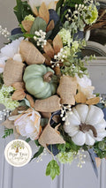 Rustic Fall Grapevine Wreath with Sage & White Pumpkins